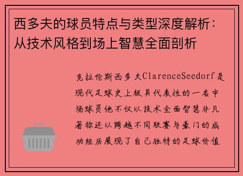 西多夫的球员特点与类型深度解析：从技术风格到场上智慧全面剖析