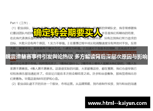 魏震遭禁赛事件引发舆论热议 多方解读背后深层次原因与影响